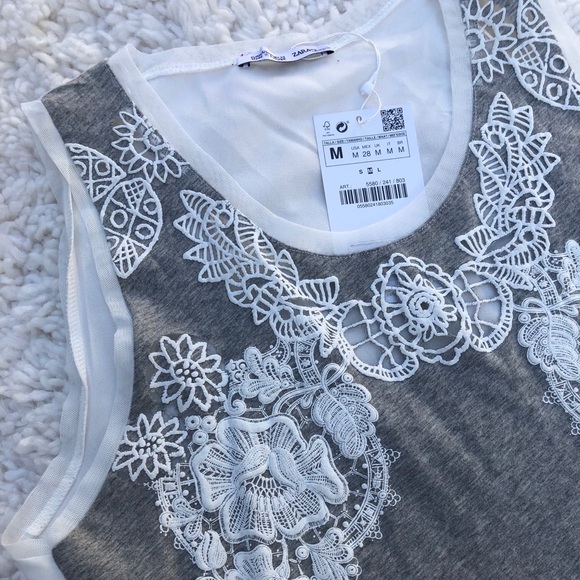 Zara Embroidered Lace Crop Top Size M - Picture 8 of 11